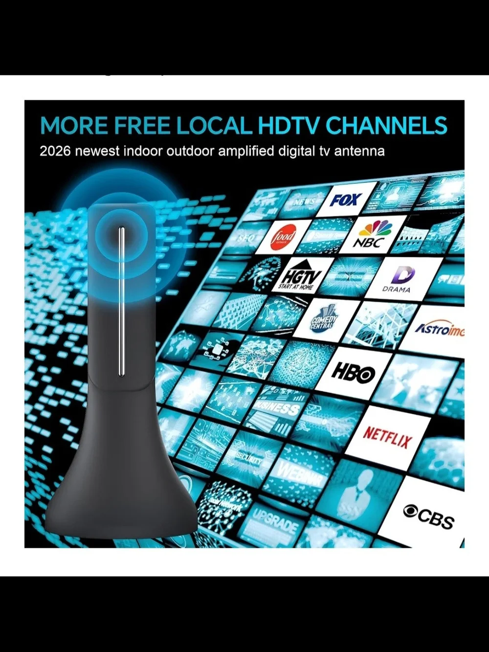 Black Indoor TV Antenna for Digital Broadcasts